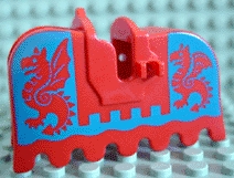 LEGO Horse Barding, Ruffled Edge with Blue Dragons (Blue on Red) Pattern piece