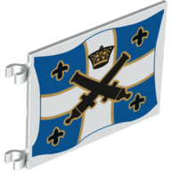 LEGO Flag 6 x 4 with Black Crossed Cannons and Crown over Blue and White Cross with Yellow Outlines Pattern on Both Sides piece