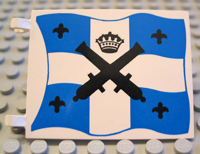 LEGO Flag 6 x 4 with Black Crossed Cannons and Crown over Blue and White Cross Pattern on Both Sides piece