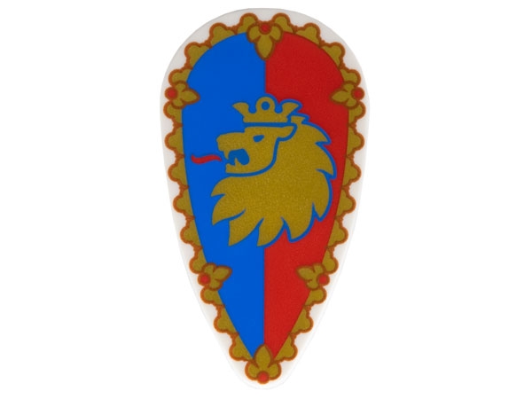 LEGO Minifigure, Shield Ovoid with Gold Border and Lion Head on Blue and Red Background Pattern piece