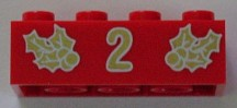 LEGO Brick 2 x 4 with Gold Holly and  '2' Pattern piece