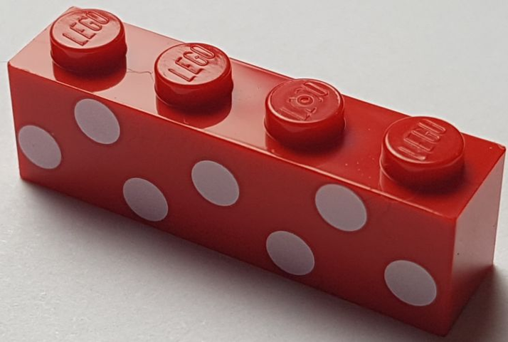 LEGO Brick 1 x 4 with 7 White Polka Dots Pattern piece