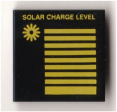 LEGO Tile 2 x 2 with Groove with Yellow 'SOLAR CHARGE LEVEL', Sun and Lines Pattern piece