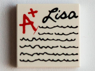 LEGO Tile 2 x 2 with Groove with 'A+ Lisa' and Writing Lines Pattern (71006) piece