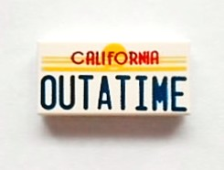LEGO Tile 1 x 2 with Groove with Red 'CALIFORNIA' and Blue 'OUTATIME' Pattern piece