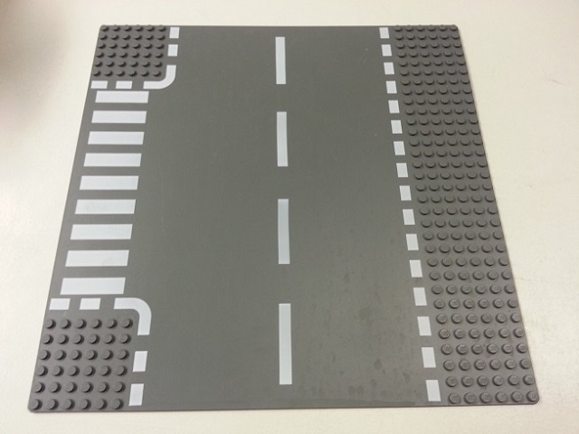 LEGO Baseplate, Road 32 x 32 6-Stud T Intersection with White Dashed Lines and Crosswalk Pattern piece