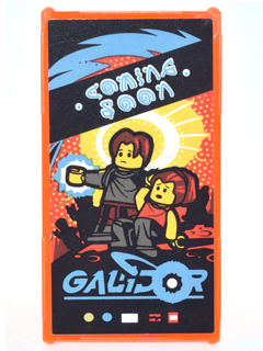 LEGO Glass for Window 1 x 4 x 6 with Movie Poster with Blue 'GALIDOR', 'COMING SOON' and 2 Minifigures Pattern (Sticker) - Set 70620 piece