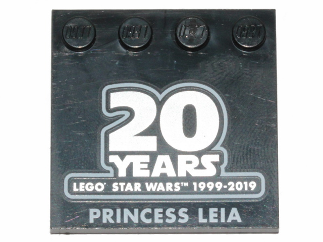 LEGO Tile, Modified 4 x 4 with Studs on Edge with SW '20 YEARS LEGO STAR WARS 1999-2019' and 'PRINCESS LEIA' Pattern piece