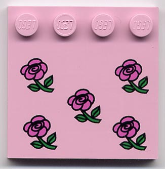 LEGO Tile, Modified 4 x 4 with Studs on Edge with Dark Pink Flowers Pattern piece