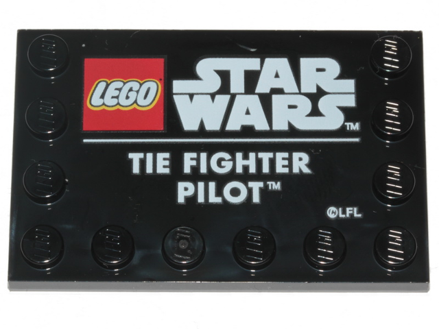 LEGO Tile, Modified 4 x 6 with Studs on Edges with Star Wars Logo and 'TIE FIGHTER PILOT' Pattern piece