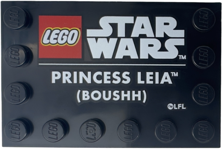 LEGO Tile, Modified 4 x 6 with Studs on Edges with LEGO Star Wars Logo and White 'PRINCESS LEIA (BOUSHH)' Pattern piece