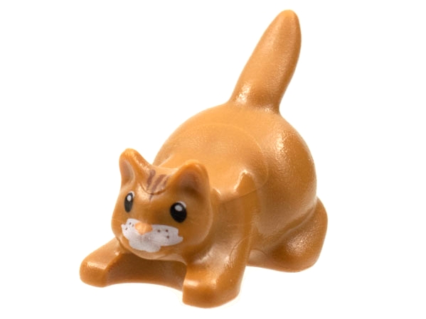 LEGO Cat, Crouching with Black Eyes, Dark Brown Stripes on Head and White Muzzle Pattern piece