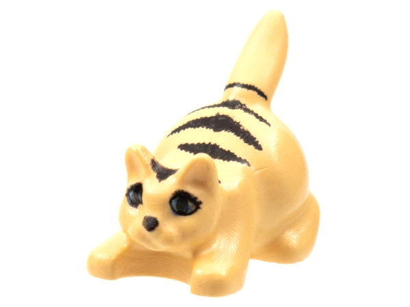 LEGO Cat, Crouching with Medium Blue Eyes, Black Pupils, Nose and Stripes Pattern piece