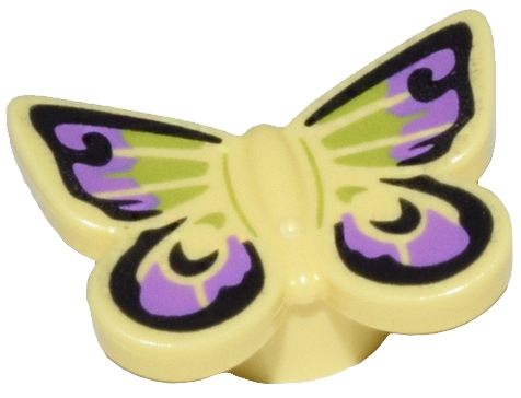 LEGO Butterfly with Stud Holder with Black, Medium Lavender, and Lime Wings Pattern piece