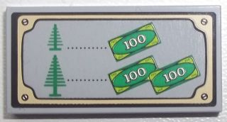 LEGO Tile 2 x 4 with Trees and Money Pattern (Sticker) - Set 10216 piece