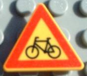 LEGO Road Sign 2 x 2 Triangle with Clip with Bicycle Crossing Pattern piece