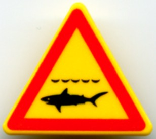 LEGO Road Sign 2 x 2 Triangle with Clip with Shark Infested Waters Pattern (Printed) piece