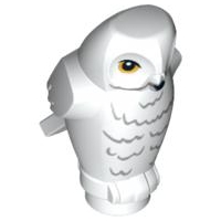 LEGO Owl, Angular Features with Black Beak, Yellow Eyes and Light Bluish Gray Rippled Chest Feathers Pattern (HP Hedwig) piece