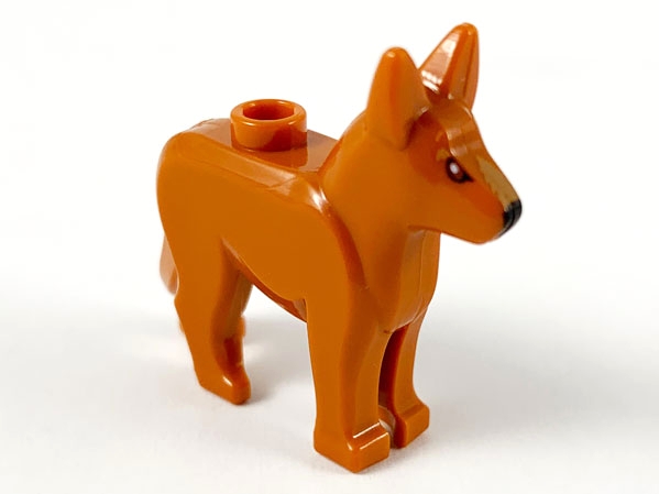 LEGO Dog, Alsatian / German Shepherd with Black Eyes and Nose, Dark Tan on Top of Muzzle Pattern piece