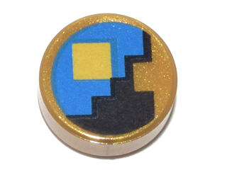 LEGO Tile, Round 1 x 1 with Yellow Square on Black and Blue Background Pattern (Minecraft Clock) piece