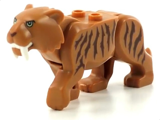 LEGO Cat, Large (Saber-Toothed Tiger) with Light Yellow Eyes, Long Teeth and Reddish Brown Stripes Pattern piece