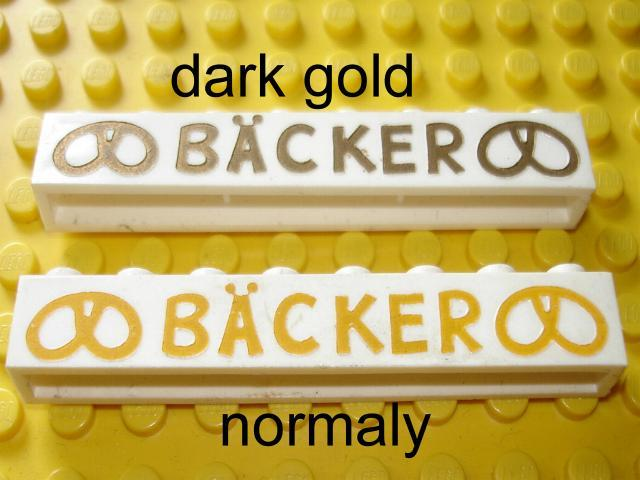 LEGO Brick 1 x 8 without Bottom Tubes with Cross Side Supports with Gold 'Bäcker' and Pretzels Wide Pattern (BACKER) piece