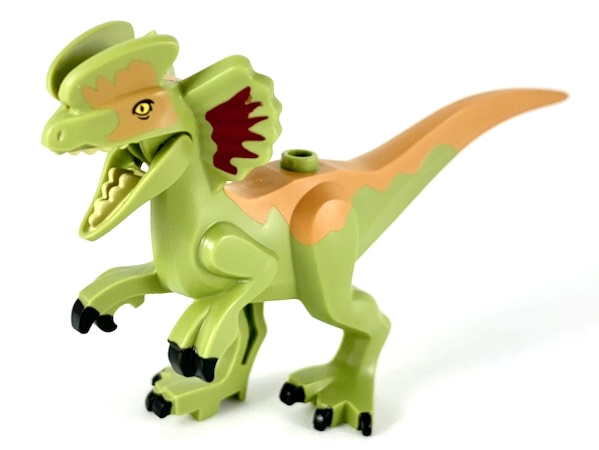 LEGO Dinosaur Dilophosaurus Second Version with Flexible Rubber Tail, Dark Red and Medium Nougat Markings Pattern piece
