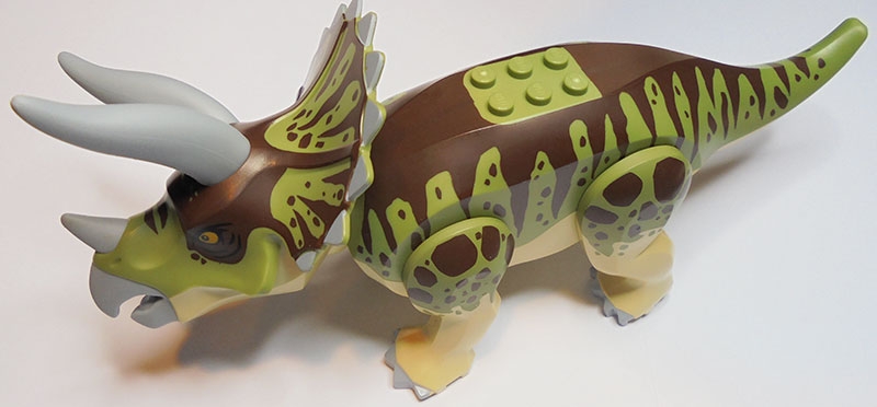 LEGO Dinosaur Triceratops with Olive Green and Dark Brown Stripes on Back piece