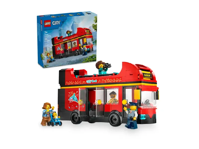 LEGO Red Double-Decker Sightseeing Bus set and front of box