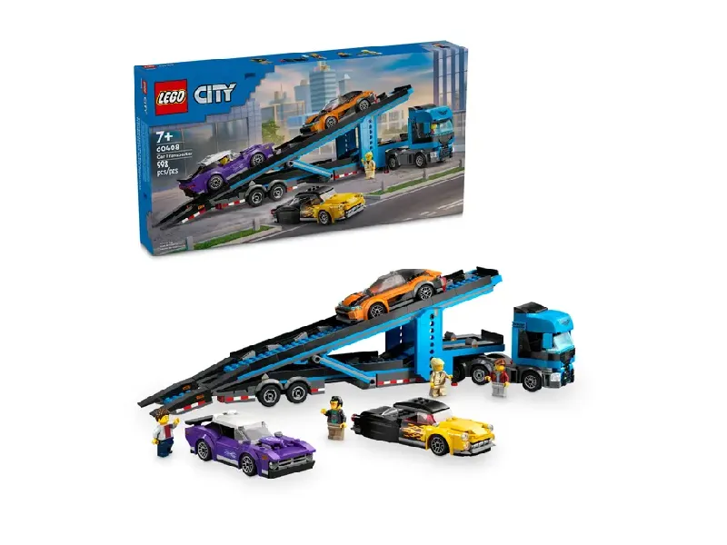 LEGO Car Transporter Truck with Sports Cars set and front of box