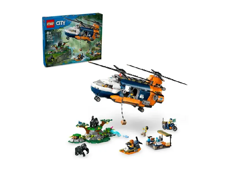 LEGO City Jungle Explorer Helicopter at Base Camp set and front of box