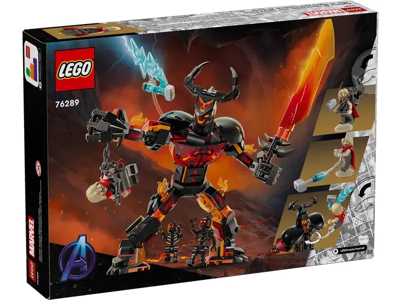 LEGO Marvel 76289 Thor vs. Surtur Construction Figure back of box