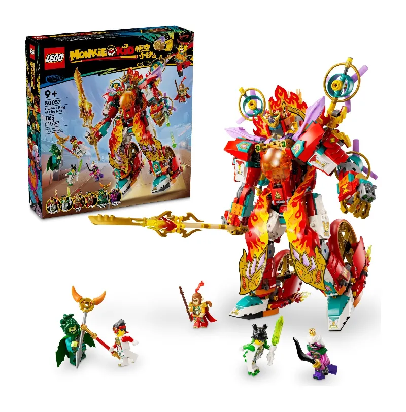 LEGO Monkie Kid Nezha's Ring of Fire Mech set and front of box