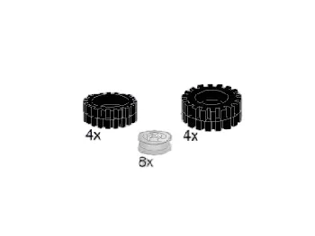 LEGO 8 Tires / Tyres (4x24, 4x 30 mm) w/hubs set