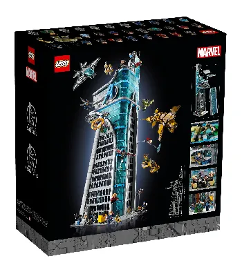 Back of LEGO Avengers Tower set box