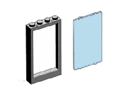 LEGO 1 x 4 x 5 Black Window Frames, Transparent Blue Panes set